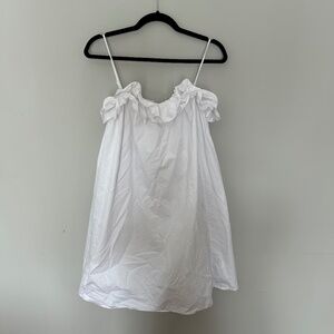 100% Cotton White Ruffle Mini Dress